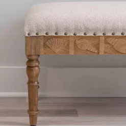 Kirklands Home Benches & Ottomans|Upholstered Seashell Wood Bench Ivory