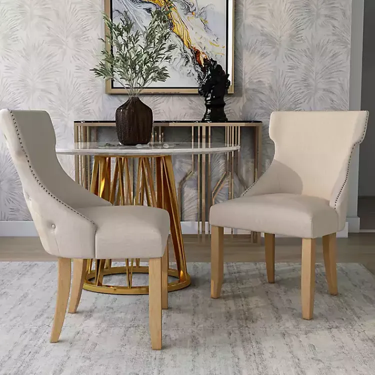 Kirklands Home Dining Chairs|Upholstered Wingback Dining Chairs, Set of 2 Ivory