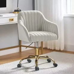 Kirklands Home Office Furniture|Velvet Swivel Jacyln Office Chair Ivory