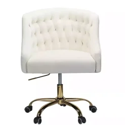 Kirklands Home Office Furniture|Velvet Tufted Golden Leg Swivel Office Chair Ivory