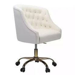 Kirklands Home Office Furniture|Velvet Tufted Golden Leg Swivel Office Chair Ivory
