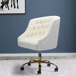 Kirklands Home Office Furniture|Velvet Tufted Golden Leg Swivel Office Chair Ivory