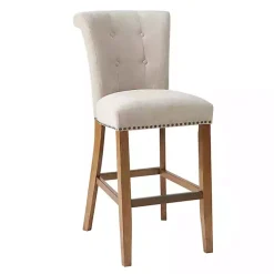 Kirklands Home Bar Stools & Counter Height Stools|Ivory Wesley Tufted Bar Stool with Nailhead Trim White