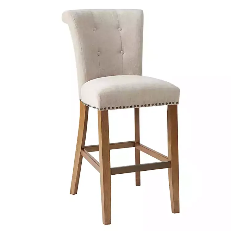 Kirklands Home Bar Stools & Counter Height Stools|Ivory Wesley Tufted Bar Stool with Nailhead Trim White