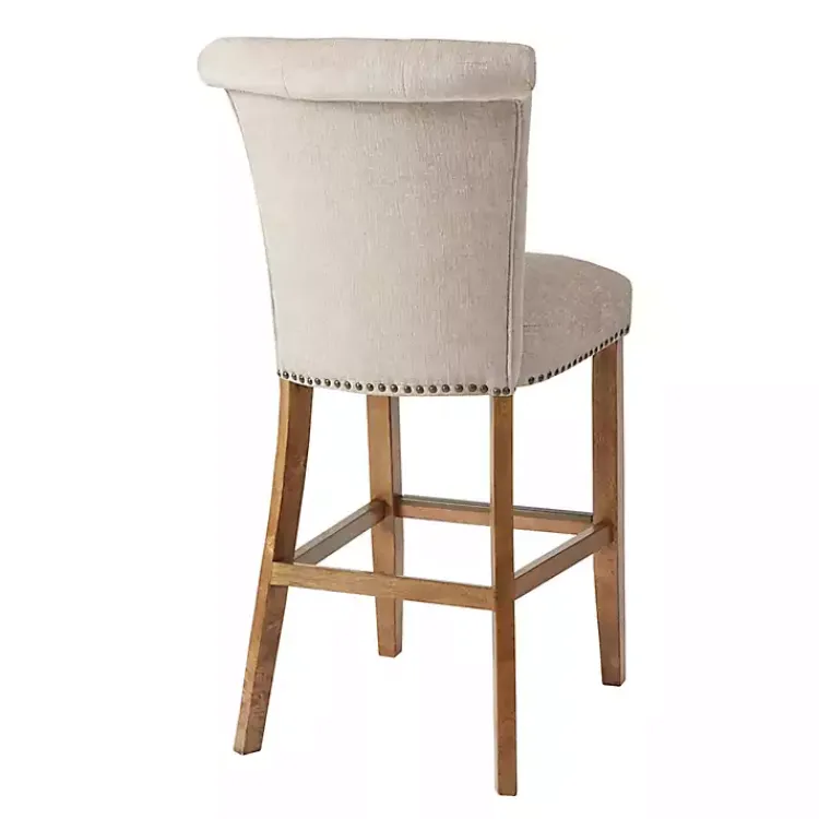 Kirklands Home Bar Stools & Counter Height Stools|Ivory Wesley Tufted Bar Stool with Nailhead Trim White