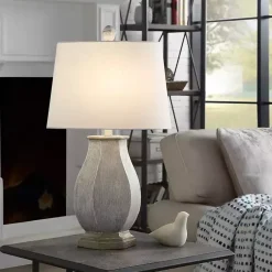 Kirklands Home Table Lamps|Ivory Wirebrushed Oval Table Lamp White