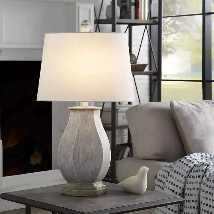 Kirklands Home Table Lamps|Ivory Wirebrushed Oval Table Lamp White