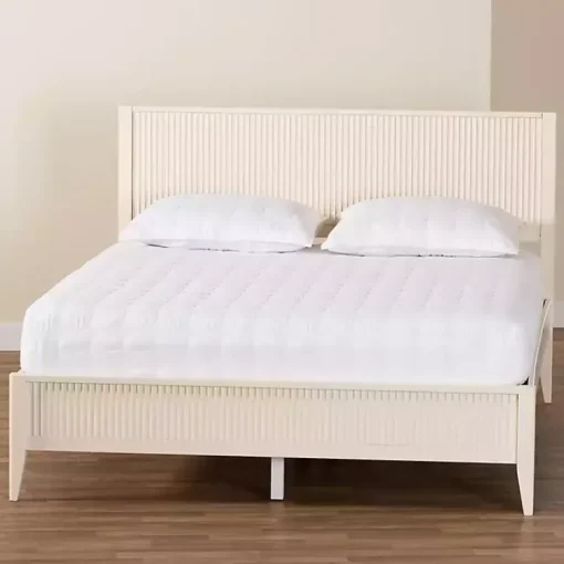 Kirklands Home Beds & Headboards|Wood Fluted Headboard Primrose Queen Bed Ivory