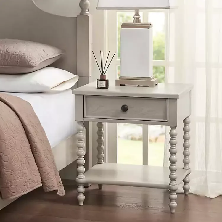 Kirklands Home Nightstands|Wood Turned Legs Nightstand Ivory