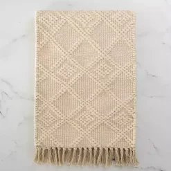 Kirklands Home Table Linens|Woven Lattice Tasseled Table Runner Ivory