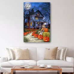 Outlet Jack o Lantern Mansion Canvas Art Print, 32x48 Halloween