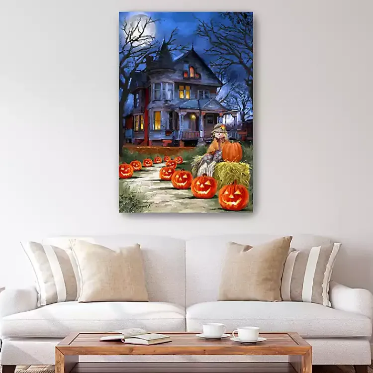 Outlet Jack o Lantern Mansion Canvas Art Print, 32x48 Halloween
