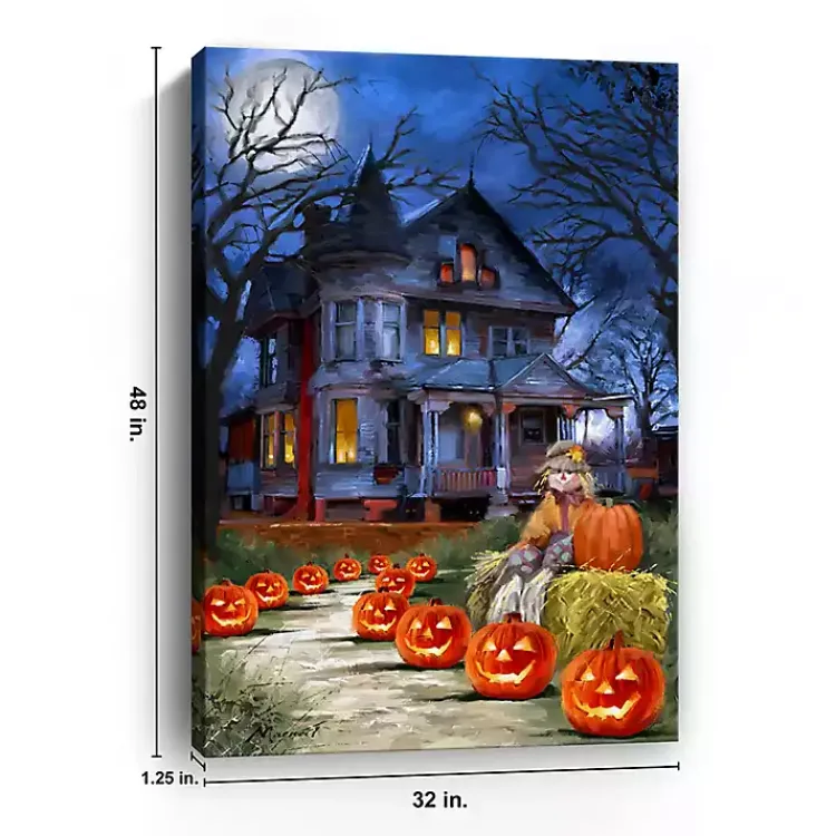Outlet Jack o Lantern Mansion Canvas Art Print, 32x48 Halloween
