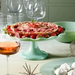 Kirklands Home Serving & Entertaining|Jadeite Glass Martha Stewart Scalloped Cake Stand Green
