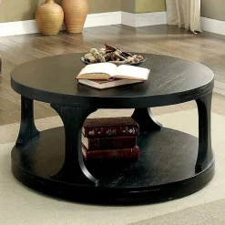 Kirklands Home Coffee Tables|Jarrod Antique Wood Grain Shelf Coffee Table Black