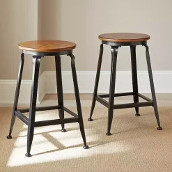 Kirklands Home Bar Stools & Counter Height Stools|Jaxon Wood and Metal Counter Stools, Set of 2 Brown