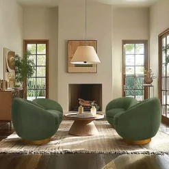Kirklands Home Accent Chairs|Jessel Sherpa Swivel Chair with Wood Base Green