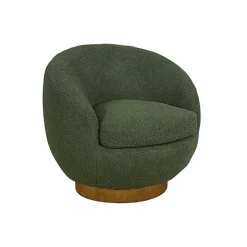 Kirklands Home Accent Chairs|Jessel Sherpa Swivel Chair with Wood Base Green