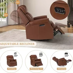 Kirklands Home Accent Chairs|Johanna Leather Swivel Power Recliner Brown