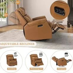 Kirklands Home Accent Chairs|Johanna Leather Swivel Power Recliner Tan