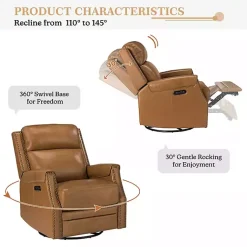 Kirklands Home Accent Chairs|Johanna Leather Swivel Power Recliner Tan
