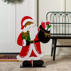 Discount Jolly Santa with Toy Bag Porch Statue Outdoor Christmas Decorations