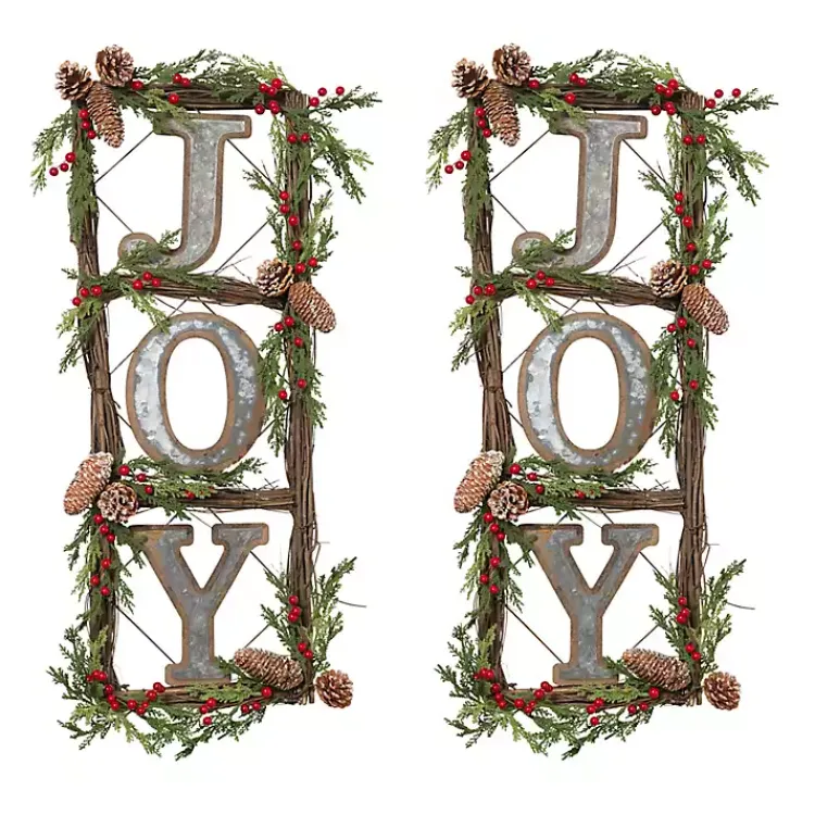 Outlet Joy Window Pane Wreath Wall Plaques, Set of 2 Christmas Art & Wall Decor