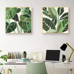 Kirklands Home Canvas Art|Jungle Close Up Framed Canvas Art Prints, Set of 2 Green