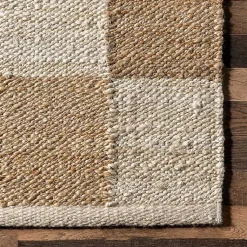 Kirklands Home Area Rugs|Jute Tan Checkered Area Rug, 5x8