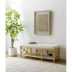 Kirklands Home Benches & Ottomans|Kaili Natural Rat Cushioned Bench Tan