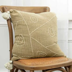 Outlet Kantha Khaki Handstitched Throw Pillow Pillows