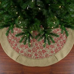 Hot Knit Burlap Poinsettia Tree Skirt Christmas Tree Skirts & Collars