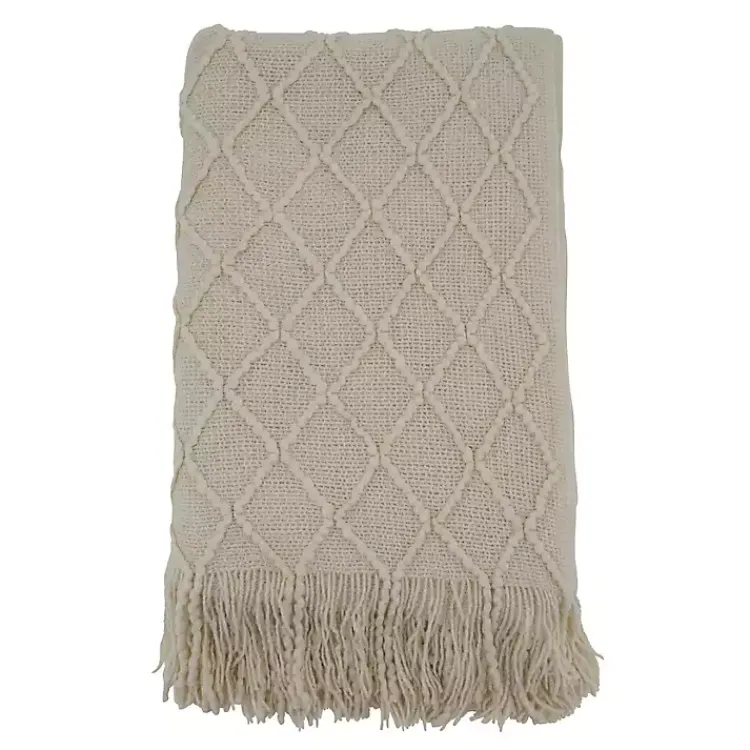 New Knitted Beige with Fringe Throw Blanket Blankets & Throws