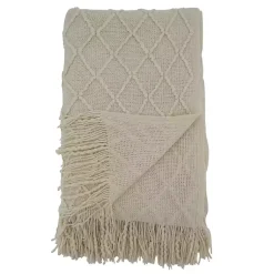 New Knitted Beige with Fringe Throw Blanket Blankets & Throws