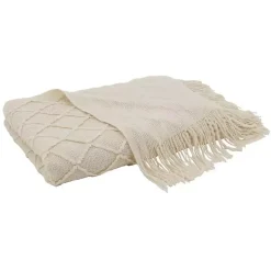 New Knitted Beige with Fringe Throw Blanket Blankets & Throws