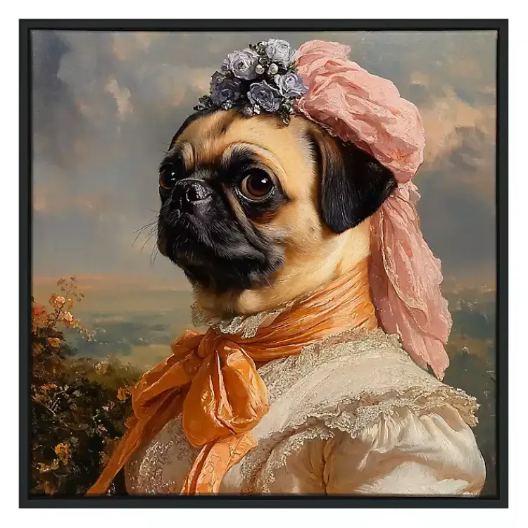 Kirklands Home Canvas Art|Lady Petunia Pugington Framed Art Print Multi