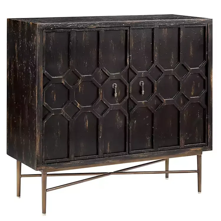 Kirklands Home Cabinets & Sideboards|Laini Distressed Modern Carved Cabinet Black