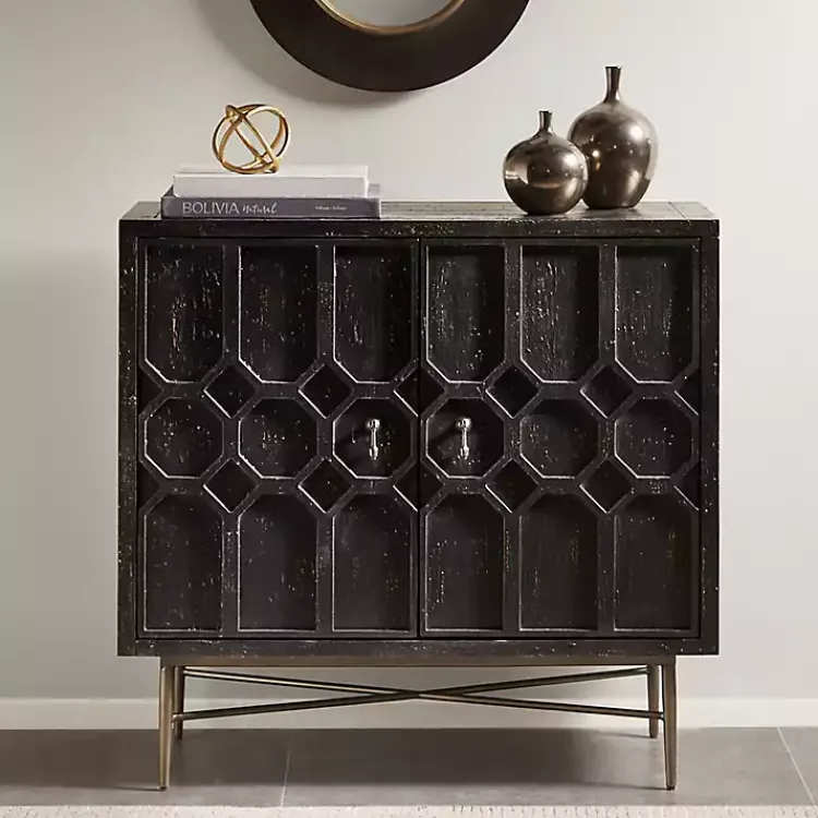 Kirklands Home Cabinets & Sideboards|Laini Distressed Modern Carved Cabinet Black