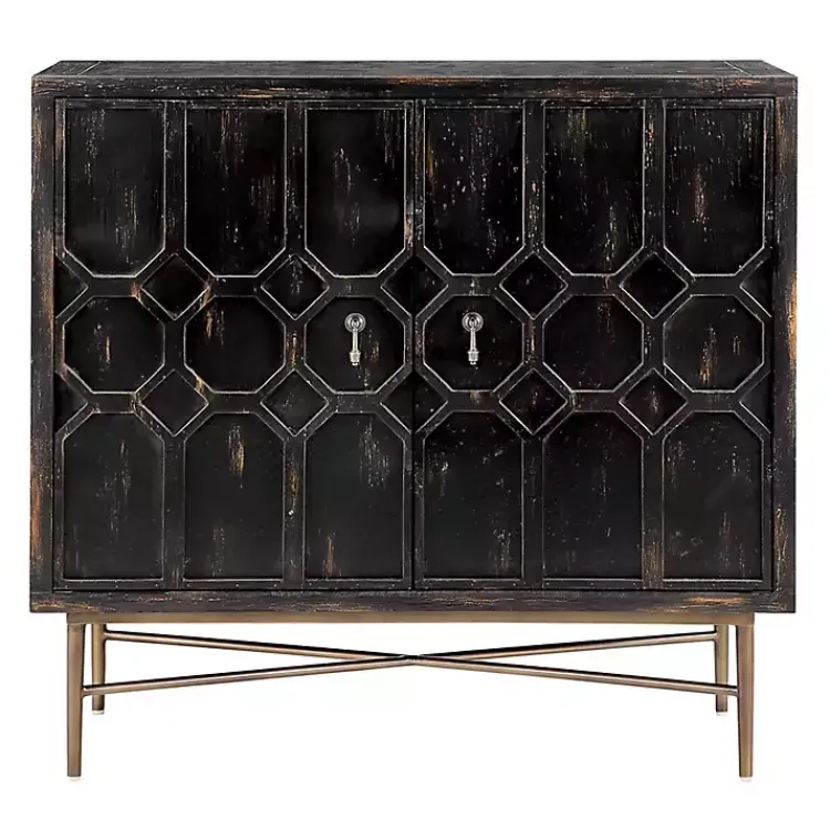 Kirklands Home Cabinets & Sideboards|Laini Distressed Modern Carved Cabinet Black