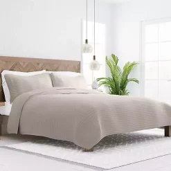 Kirklands Home Quilts|Latte Stitched Stripes 3-pc. King Quilt Set Tan