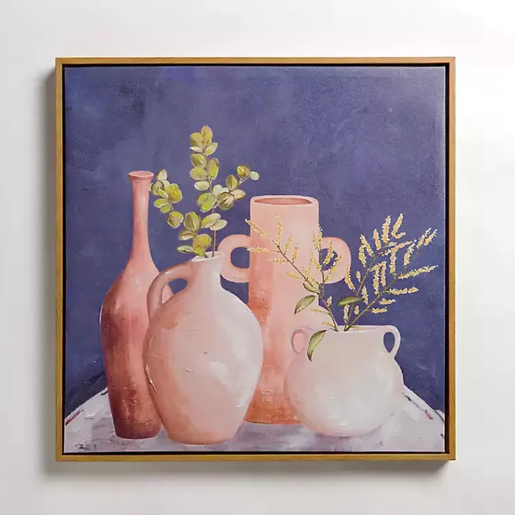 Kirklands Home Canvas Art|Leaves in Terracotta Vases Framed Canvas Art Print