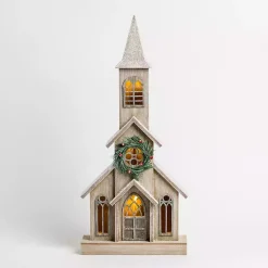Discount LED Wood Christmas Church Statue Christmas Decorations