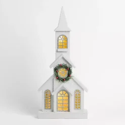 Hot LED Flocked Christmas Church Statue Christmas Decorations