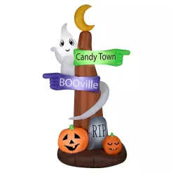 LED Ghost Street Sign Halloween Inflatable, 8 ft. Halloween