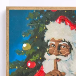 New LED Jolly Santa with Toy Bag Framed Art Print Christmas Art & Wall Decor