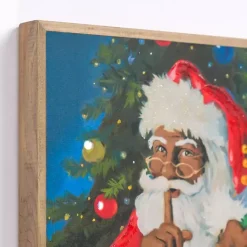 New LED Jolly Santa with Toy Bag Framed Art Print Christmas Art & Wall Decor