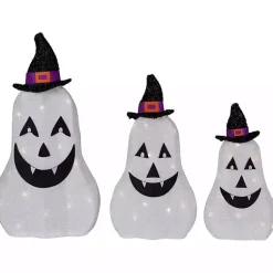 Sale LED Outdoor Jack O Lantern Ghost Trio, Set of 3 Halloween