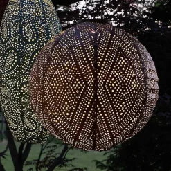 Kirklands Home Outdoor Lighting|LED Round Copper Outdoor Hanging Lantern Orange