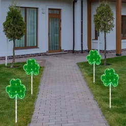 LED Shamrock Outdoor Lawn Stakes, Set of 4 St Patricks Day Decorations