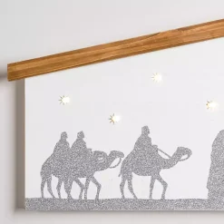 New LED Silver Glitter Nativity Wall Plaque Christmas Art & Wall Decor
